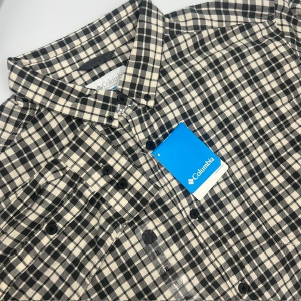NWT Columbia Men's XL Black and White  Button Down Plaid Long‎ Sleeve Shirt